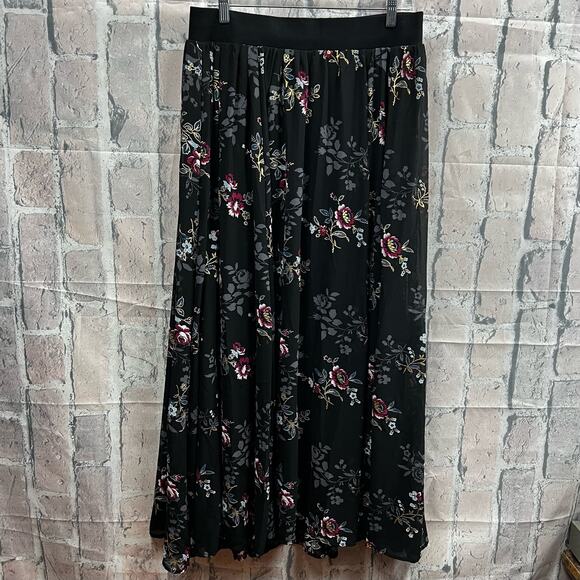 Torrid Womens Black Floral Chiffon Flare Maxi Skirt Size 0 / L - Picture 7 of 10